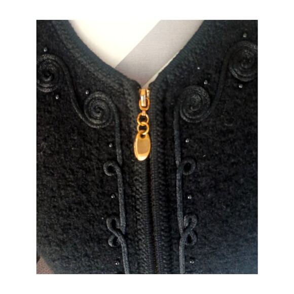 Vtg Lisa International Classic Boiled Wool Zip Vest Black on black trim Medium - Picture 5 of 9